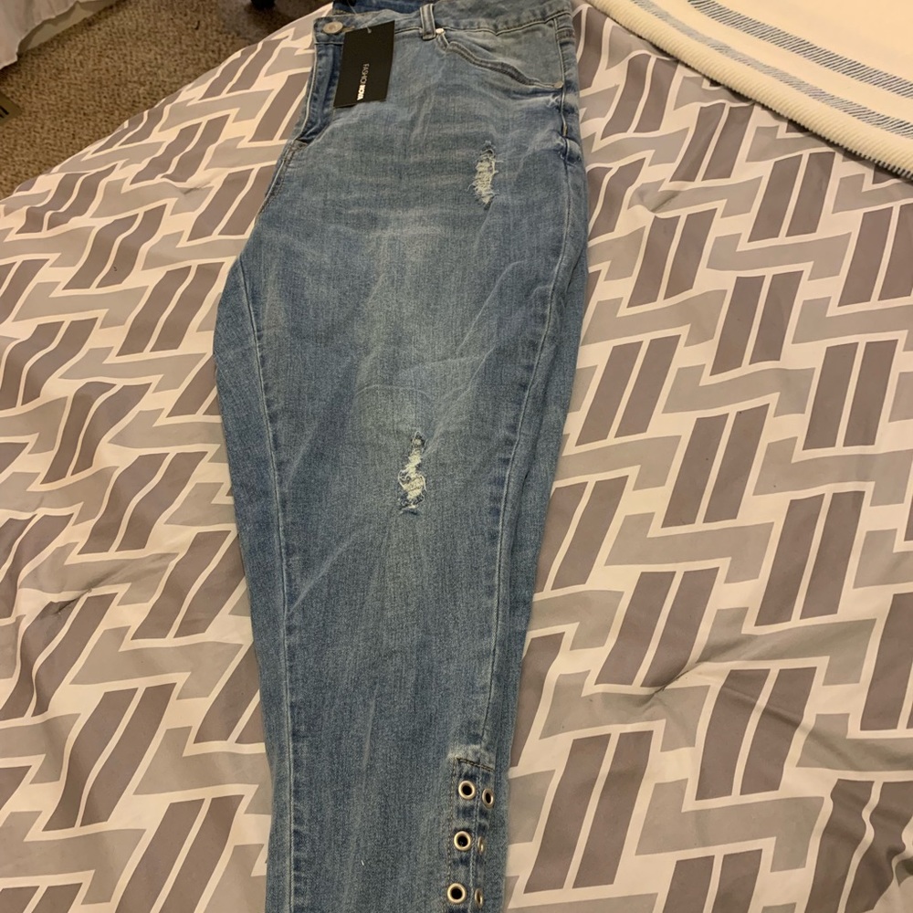 Fashion Nova High Waisted Distressed Hem Jeans